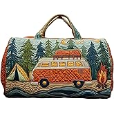 Hippie Van Quilted Duffle Bag Weekender Travel Bag Carry-On Luggage for Overnight Trips Boho Hippie Journey Duffel Bag Gym Yoga Tote (Style 3, Large (18" L x 9" W x 9" H))