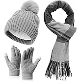 Chicingyou 3 pcs Hat Scarf Gloves Set for Women Winter Hat Long Plaid Scarf Touchscreen Gloves Combination Warm Sets for Gift