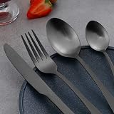 BEWOS 16 Piece Matt Black Stainless Steel Flatware Set Service for 4 view 3
