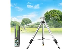 SPECILITE Brass Impact Sprinkler on Tripod Base, 50” Heavy Duty Metal Pulsating Telescoping Sprinkler, 360 Degree Irrigation for Large Area, Yard, Lawn, Waters up to 90ft, Covering up to 6360sqft