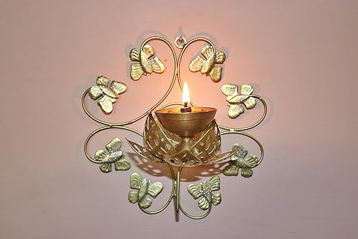 DANNYBOYZS Decorative Metal Vintage Style Wall Diya Holder with Diya 21X21X10 cm Diwali, Home and Party Decorations