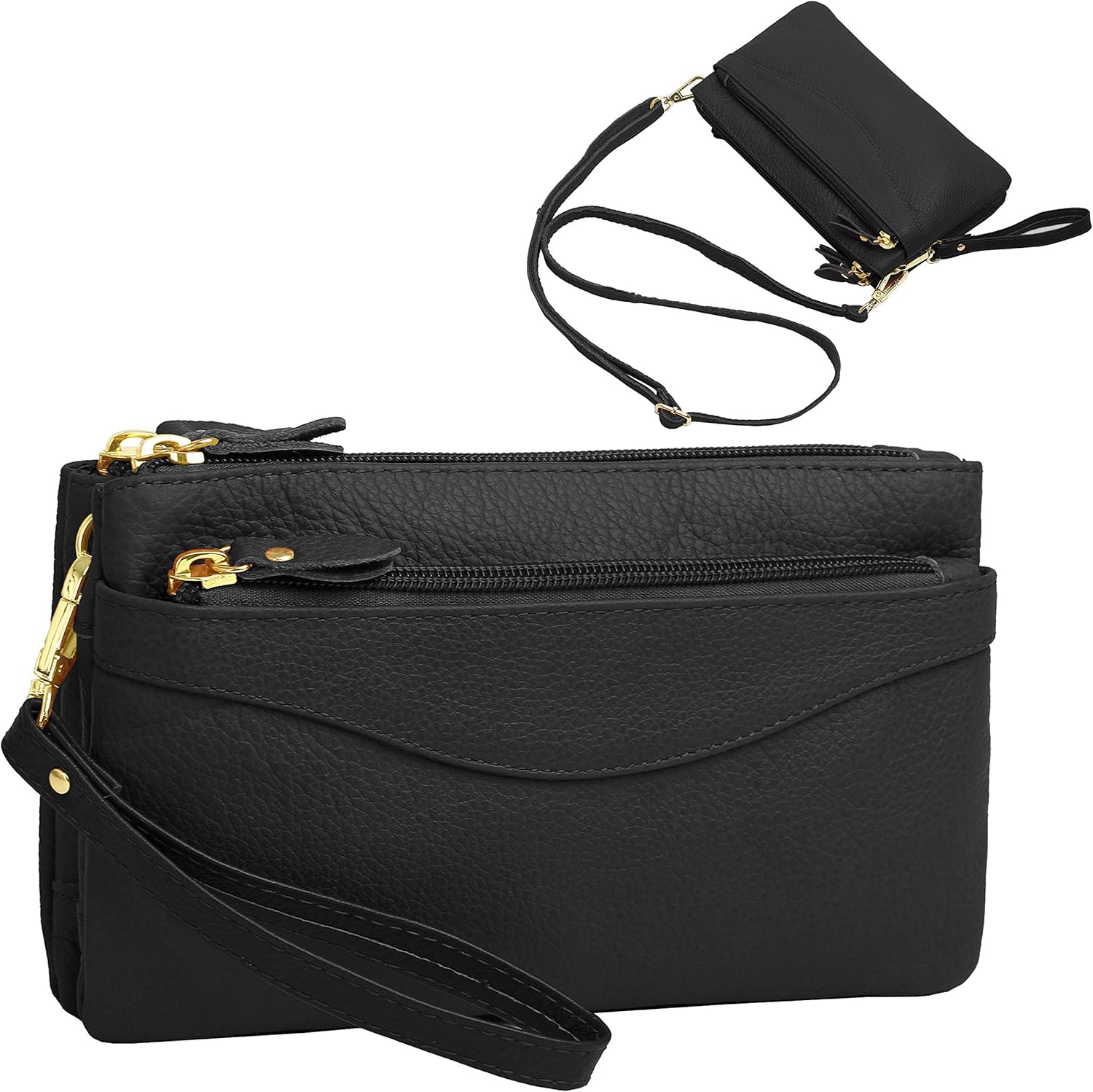 Women's Genuine Leather Wristlet Clutch Phone Wallet, Mini Crossbody