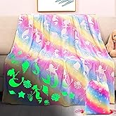 Suyfhdc Glow in The Dark Blanket for Girls, Mermaid Blanket for 4-9 Year Olds and Mermaid Toys - Soft Warm Furry Kids Throw Blanket, for Girls Toys Age 6-8 Mermaid Birthday Gifts, 50"x60"