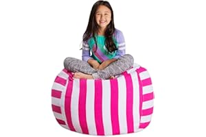 POSH CREATIONS Posh Stuffable Kids Stuffed Animal Storage Bean Bag Chair Cover - Childrens Toy Organizer, Large 38" - Canvas Stripes Pink and White
