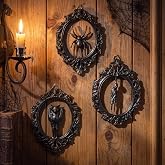Wenqik 3 Pcs Gothic Frames Halloween Wall Decor Ornate Oval Frame Wall Art | Resin Spooky 3D Sculptures, Black Spider Bat Mummy Decoration, Victorian, Room Frame, Hallway Wall Decor, 5.9 Inch