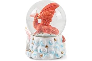 Elanze Designs Red Dragon with Unicorn Tabletop Figurine Decoration 100MM Sturdy Glitter Water Wind Up Musical Snow Globe Plays Tune Fantasie Impromptu by Chopin