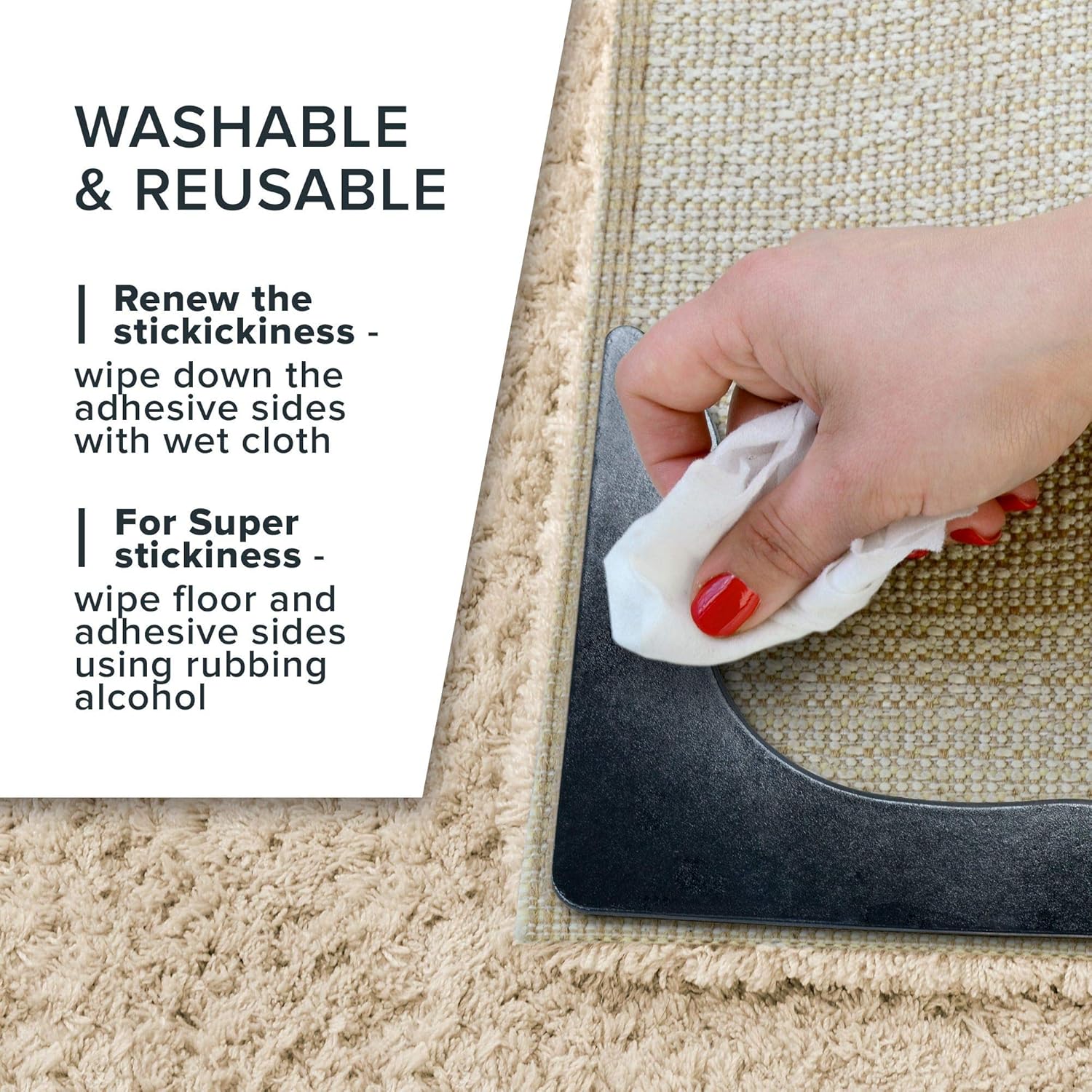 X-Protector Rug Grippers Best 4 pcs Anti Curling Rug Gripper - Keeps Your Rug in Place & Makes Corners Flat - Carpet Gripper for Corners with Renewable Carpet Tape – Ideal Non Slip Rug Pad for Rug!: Furniture & Decor