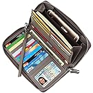 Dante Women's RFID Blocking Pebbled Real Leather Zip Around Wallet Clutch Large Travel Purse(Large Size Gray)