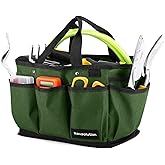 Housolution Gardening Tote Bag, Deluxe Garden Tool Storage Bag and Home Organizer with Pockets, Wear-resistant & Reusable, 14 Inch, Dark Green