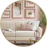 SONGMICS Round Mirror 61 cm Gold Metal Frame Wall Mounted LWM102A01