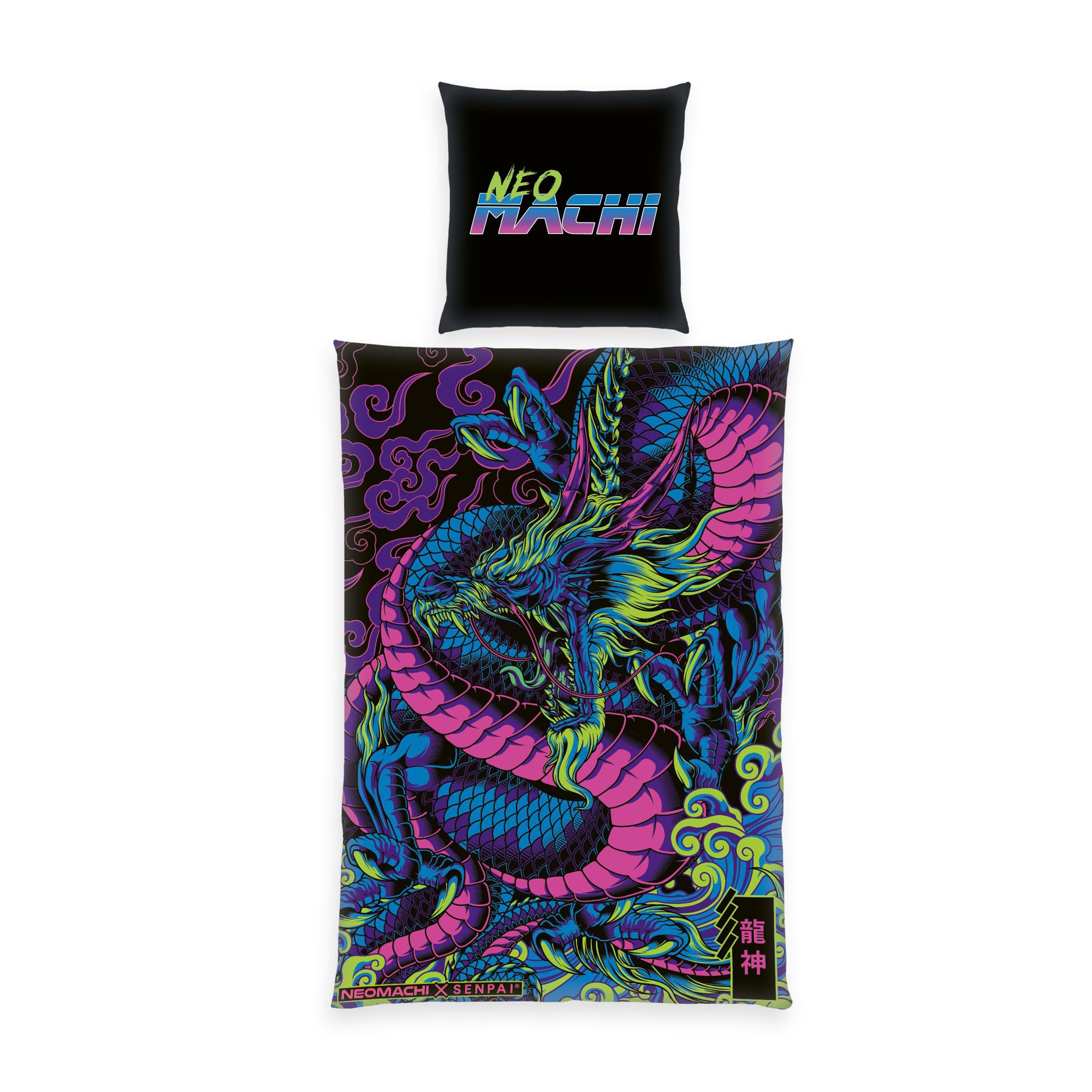 Klaus Herding GmbH Neomachi Dragon Bed Linen, Pillowcase Approx. 70 x 90 cm, Duvet Cover Approx. 140 x 200 cm, with Smooth Zip, 100% Cotton, Renforcé