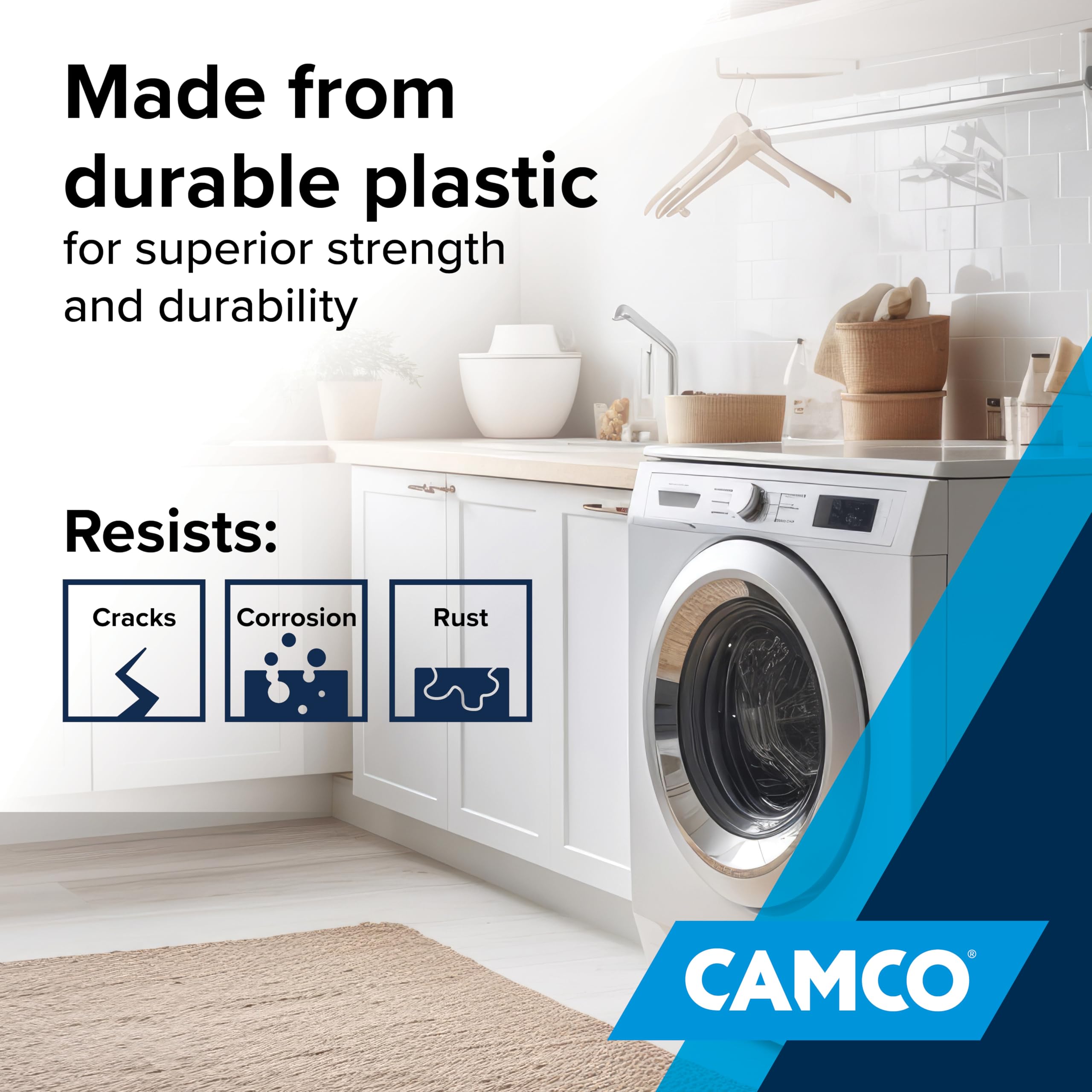 Camco Washing Machine Drain Pan - Features a Durable Plastic Construction, 1-inch/1.5-inch PVC Drain Fitting, and Measures 30-inches (L) x 32-inches (W) x 2 ½-inches (H) (OD) (20750)