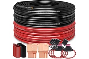 Taigoehua 100FT 10 Gauge Wire (50ft Each- Black/Red) 4 40A Fuse Holder/20 Lugs/ 3:1 Heat Shrink Tube-Copper Clad Aluminum CAA-Primary Automotive Wire,Car Amplifier Power & Ground Cable