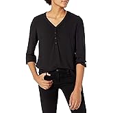 Amazon Essentials womens 3/4 Sleeve Button Popover Shirt, Loose-Fit V-Neck Blouse