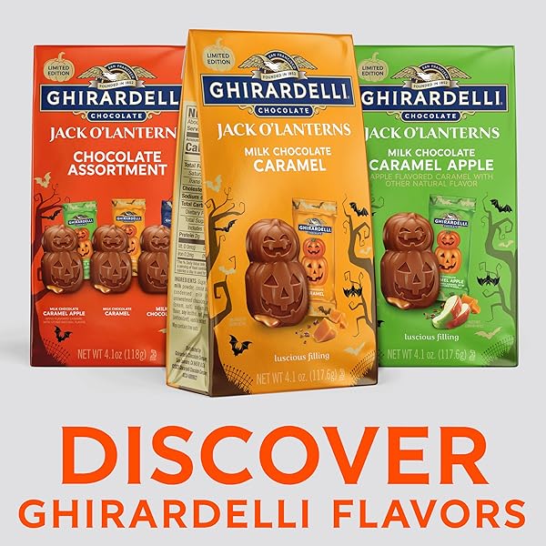 GHIRARDELLI MILK CHOCOLATE CARAMEL JACK O’ LANTERNS, 4.1 OZ BAG – PREMIUM HALLOWEEN CHOCOLATE CANDY WITH LUSCIOUS CARAMEL FILLING