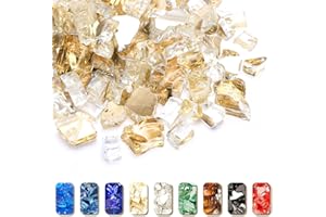 Grisun Gold Fire Glass for Fire Pit - 1/2 Inch High Luster Reflective Tempered Glass Rocks for Natural or Propane Fireplace, Safe for Outdoors and Indoors Firepit Glass, 10 Pounds