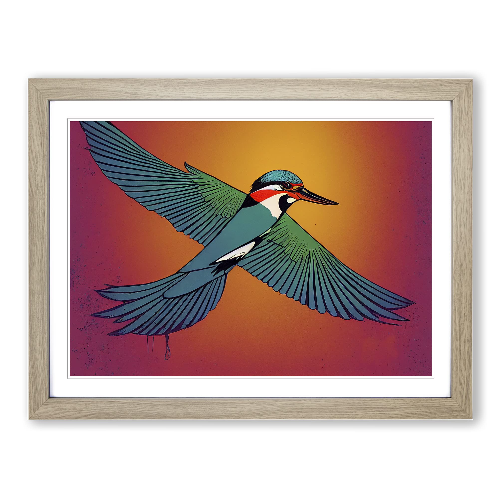 Hypnotic Kingfisher Bird BLK Framed Print | A4 Oak Framed Wall Art | Ready to Hang | Modern Nature Picture | Living Room Bedroom Lounge Office