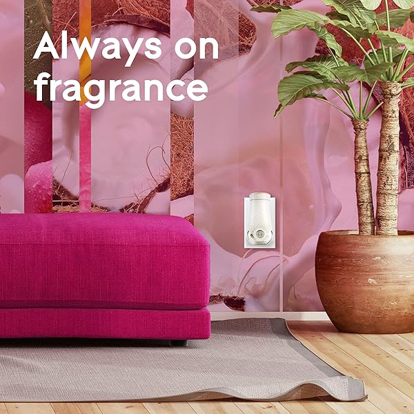 GLADE PLUGINS REFILLS AIR FRESHENER STARTER KIT, SCENTED AND ESSENTIAL OILS FOR HOME AND BATHROOM, EXOTIC TROPICAL BLOSSOMS, 0.67 FL OZ, 1 WARMER + 1 REFILL