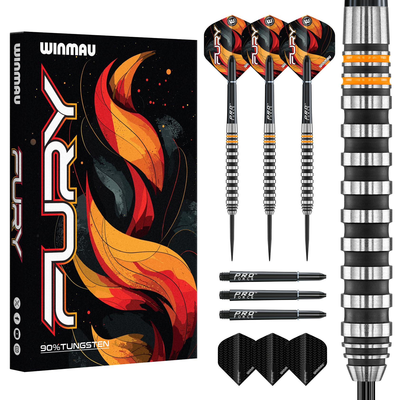 WINMAU Darts Fury 22g Tungsten Darts Set with Prism Flights & Vecta Shafts - Professional High-Performance for Precision, Accuracy, Durability & Control