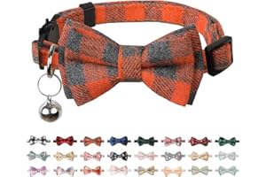 BANMODER Cat Collar Breakaway with Bells,Cute Cat Bow Tie,1 Pack safety Kitten Plaid & Flower Collar for Girl Boy Male Cats (Orange)