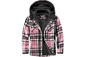Elesuit Women's Fleece Flannel Jacket Plaid Sherpa Lined Jacket Long Sleeve Button Down Hooded Jackets for Women
