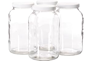 kitchentoolz 4 Pack- 1 Gallon Mason Jar - Glass Jar Wide Mouth with Airtight Foam Lined Plastic Lid - Safe Mason Jar for Fermenting Kombucha Kefir - Storing and Canning- US Made