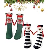 Tuuwjo 2 Pairs Christmas Funny Magnetic Hand Holding Socks for Women Men Kids Crazy Silly Socks Novelty White Elephant Gifts