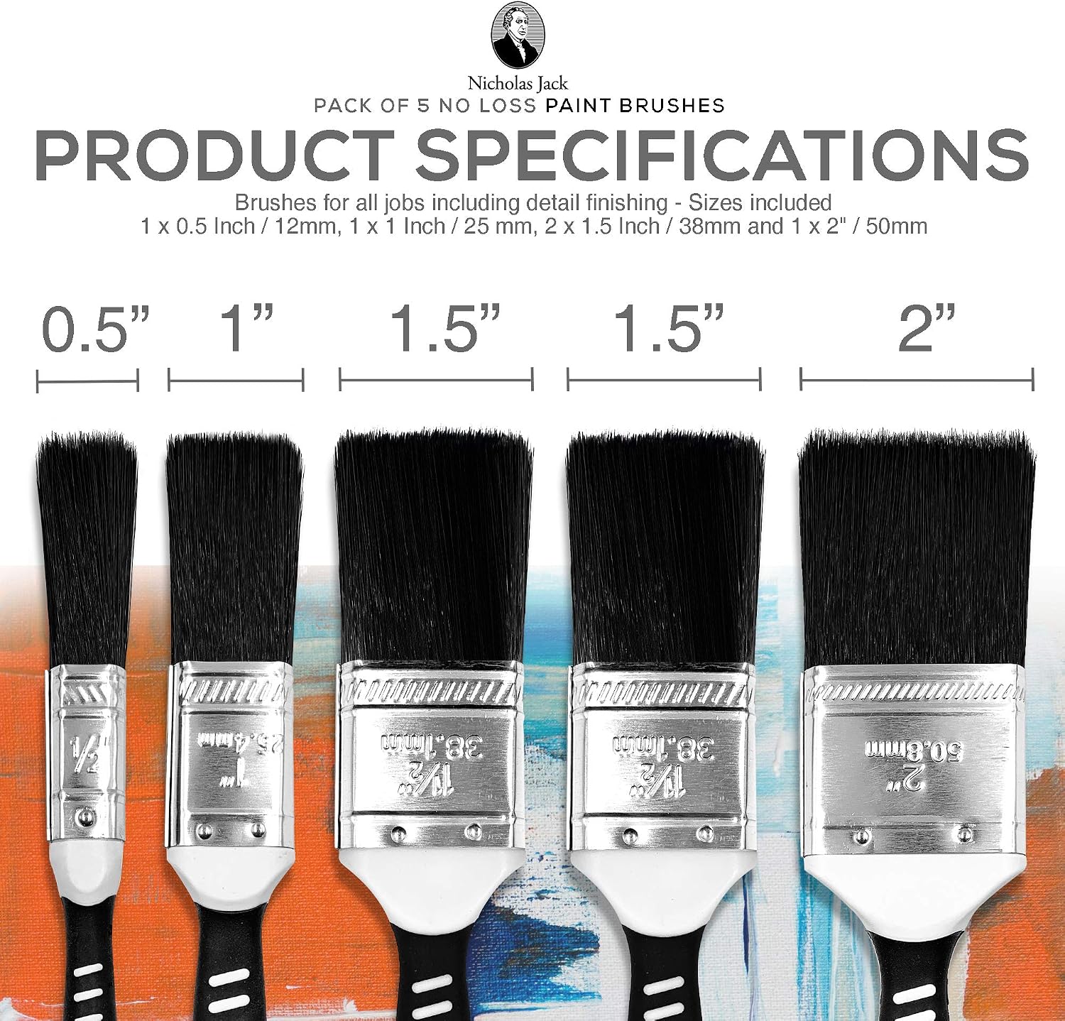 Paint Brush Set with No Bristle Loss Pack of Paint Brushes for DIY Wood Gloss Wall Furniture Indoor & Outdoor Painting - Free Decorating Guide (Set of 5 Paint Brushes) - Image 4