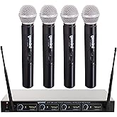 Gemini Sound UHF-04M Wireless Cordless Professional Set of 4 Handheld Microphones and Receiver for DJ, Karaoke, Stage Performance or PA System Four Pack