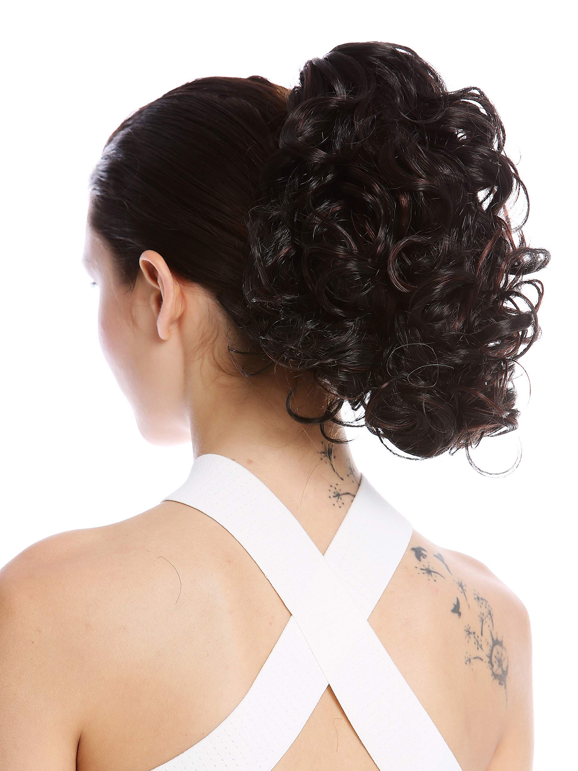 WIG ME UP - MKB-22-V-2H33 Ponytail Hairpiece Extensions optional Combs & Clamp short voluminous dark brown streaked mahogany auburn 10inch