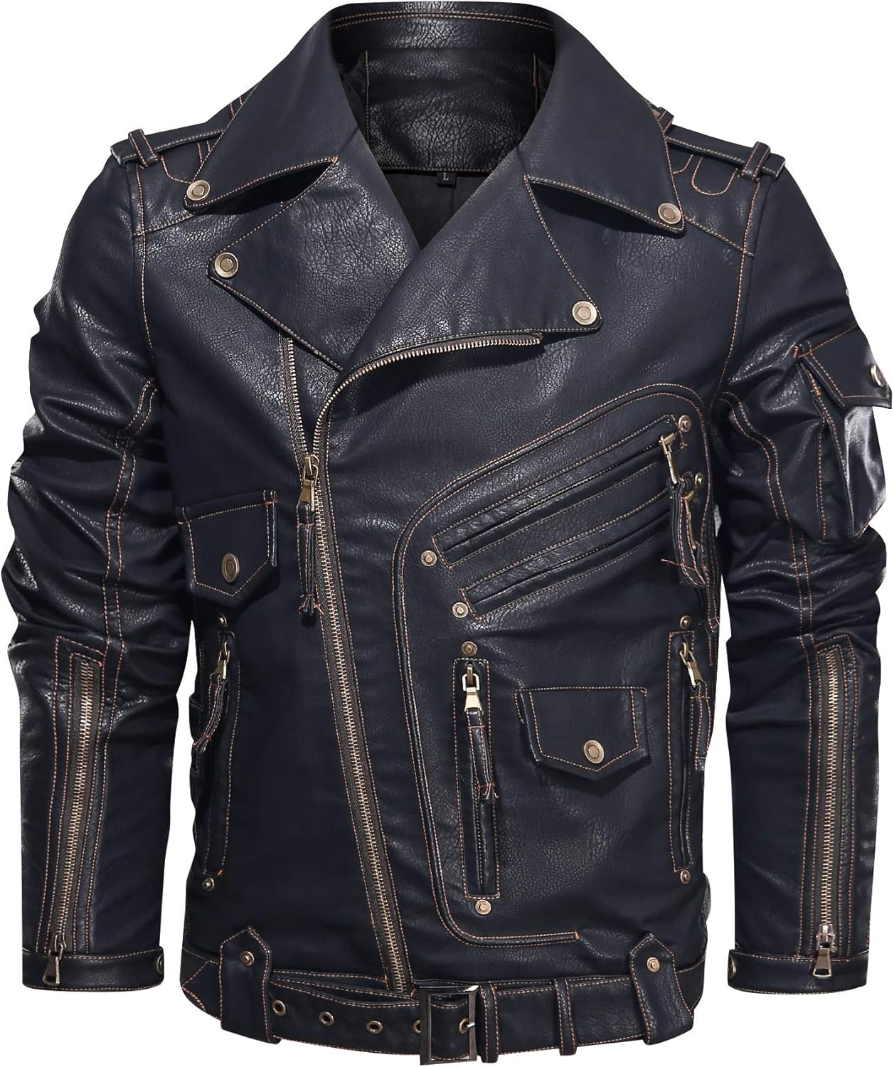 Men's Faux Leather Motorcycle Jacket Heavy Industry Zipper Designd