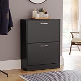 Vida Designs Wooden Shoe Cabinet 2 Drawers Dust-Proof Slim Hallway Black