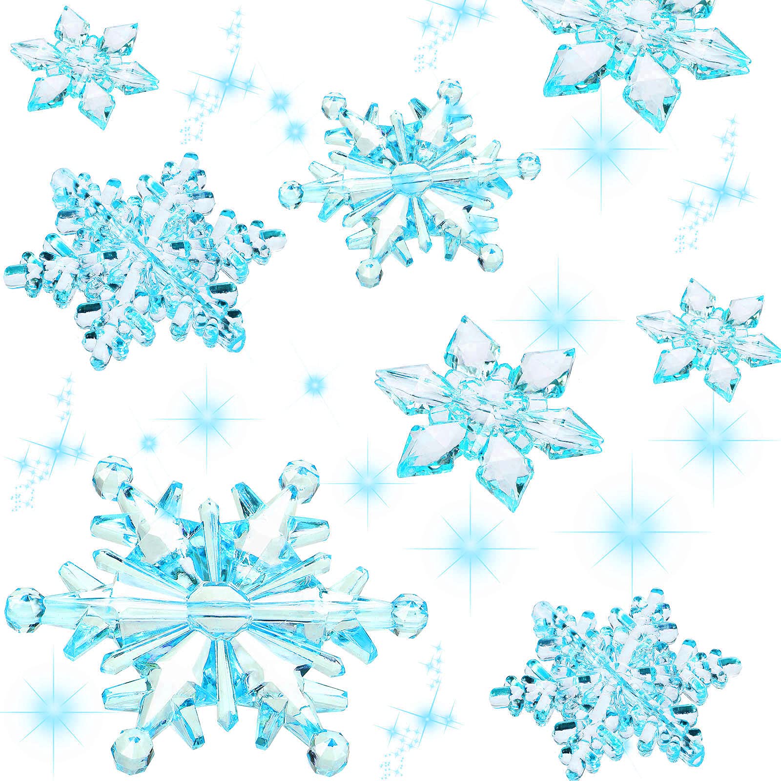 45 Pieces Crystal Snowflake Ornaments Clear Acrylic Snowflake Christmas Xmas Tree Hanging Pendants for Winter Theme Party Favors Supplies (Blue)