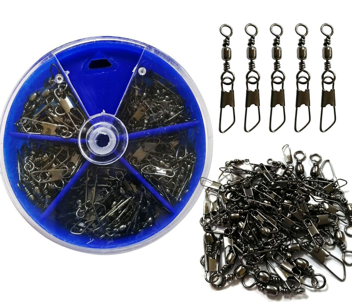 Barrel Swivel Snap Kit 100pcs Barrel Swivels with Safety Snaps High Strength Fishing Quick Connect Snap Swivels Fishing Tackle Accessories Box Kit (Barrel Swivel+Safety Snaps)