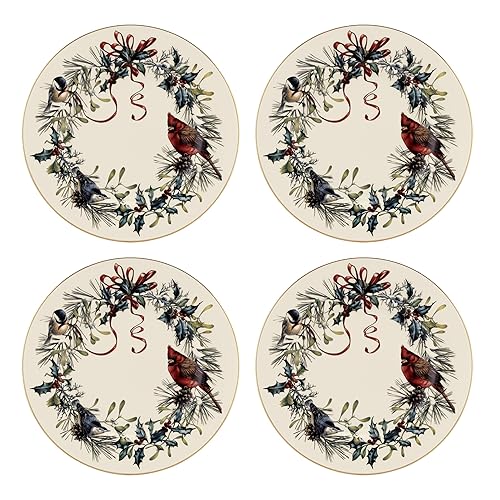Lenox 897093 Winter Greetings Dinnerware Salad Plates, Set of 4, Red & Green, Christmas, Holiday Hosting