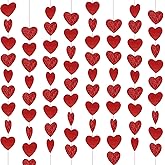 8 Packs Red Glitter Heart Garland- NO DIY - Heart Garland Decorations - Valentines Day Hanging String Banner - Valentines Day Decorations - Valentine's Day Party Decor Supplies
