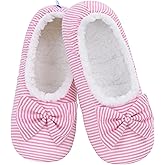 Snoozies Ballerina Slippers for Women with Bow - Cute Slipper Socks for Women Indoor - Non Skid Sole and Soft Sherpa Lining