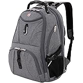 SwissGear 1900 ScanSmart 17” Laptop Backpack Grey Heather – Reflective Tech Backpack with ScanSmart Compartment – Multiple Organizer Pockets & RFID Scan Blocking Technology