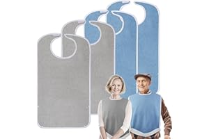 Pozico Adult Bibs for Eating - Unisex, Terry Cloth, Absorbent Front, Waterproof Back, Easy to Clean & Crumb Catcher