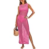 ANRABESS Womens Swimsuit Cover Up Sleeveless Hollow Knit Bikini Swimwear Bathing Suit Coverup Crochet Beach Dress