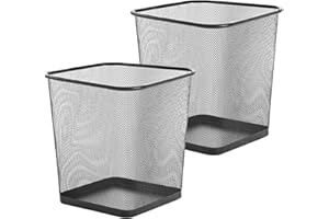 Zuvo Square Mesh Waste Wastebasket Pack of 2 | Lightweight Waste Metal Basket Garbage Can | Metal Trash Bin Ideal for Kitchen Home Office Dorm Living Desk Bedroom, (16 Quart)(Black)(10.1" X 10")