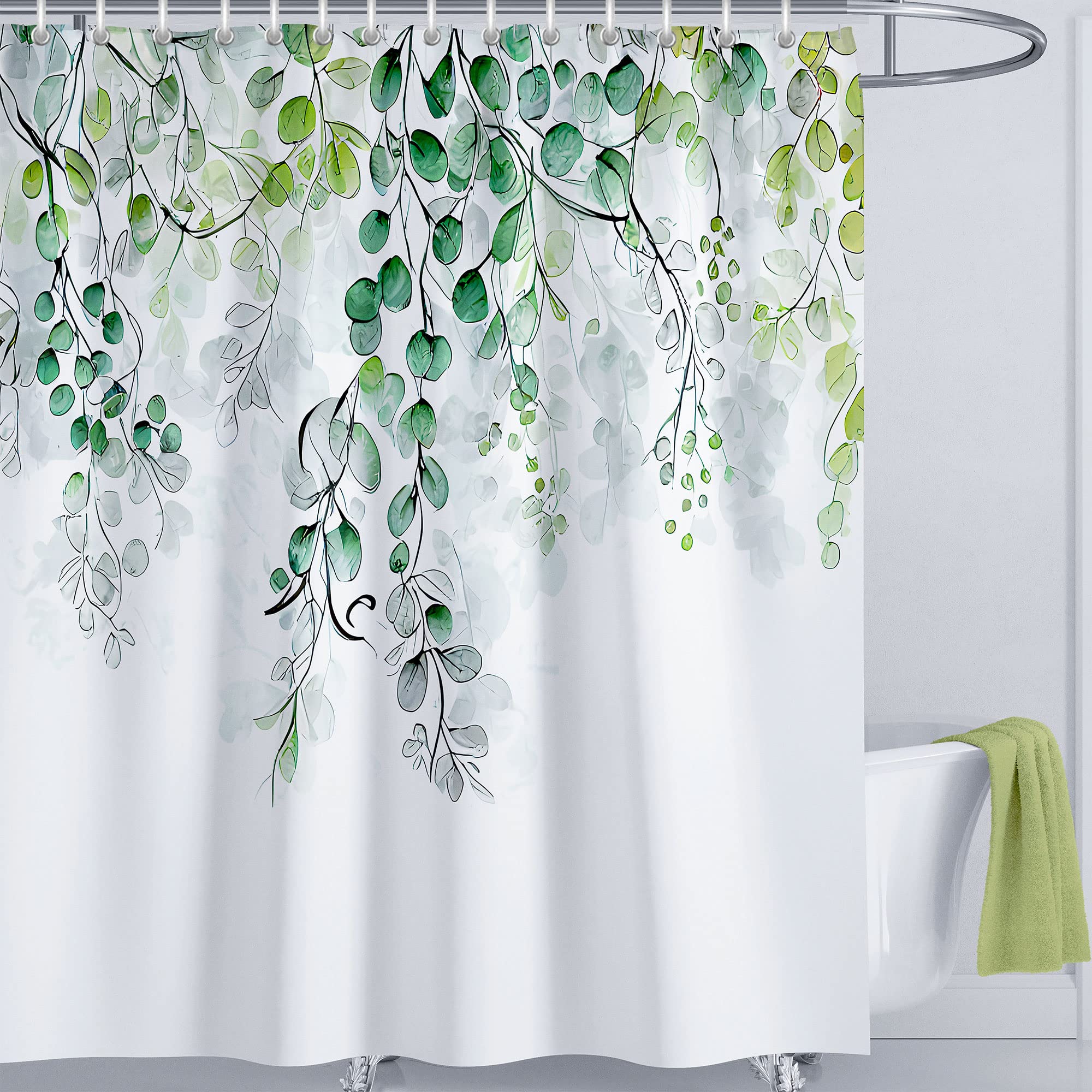 LIVETTY Shower Curtain 180×180cm Plant Bathroom Decoration Leaves Shower Curtains Mould Proof Floral Shower Curtain Fabric Bathroom Curtain with 12 Hooks Washable Quick-Drying — image 1