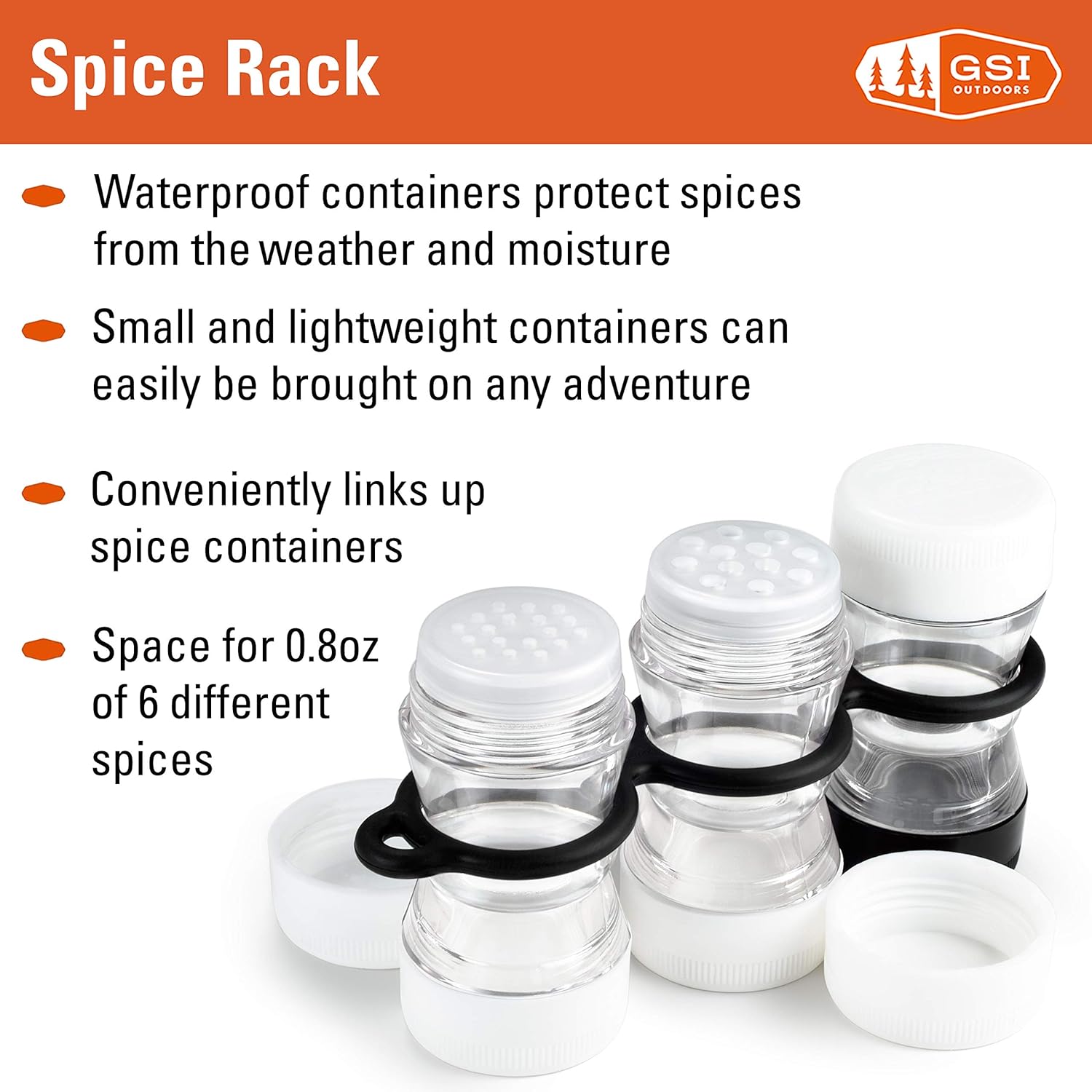 GSI Outdoors Waterproof Spice Rack for Camping Car Camping, Motorhome and Home, Transparent, Black, 0.3 fl. oz. x 3 + 0.5 fl. oz. x 3 - Image 3