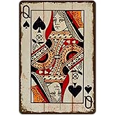 TREEPERI Vintage Poker Wall Decor Metal Sign Retro tin Sign Wall Decorative Signs for Man Cave Home Cafe Pub bar Shop 12x8 Inch Spades Queen