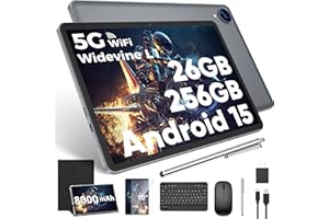 YOBANSE Android 15 Tablet with Keyboard, 26GB RAM, 256GB ROM(2TB Expand), 10.1 inch Octa-Core Tablets, 5G/2.4G WiFi, 8000mAh Battery, BT 5.0, GMS Certified, with Mouse, Case, Stylus, Split screen(Black)