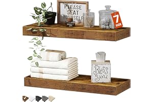 QEEIG Bathroom Floating Shelves for Wall - 15.7" Wall Mounted Shelf Over Toilet Farmhouse Home Decor Display Bookshelf Small 15.7 x 6.7 inch Set of 2, Rustic Brown (008-40BN)