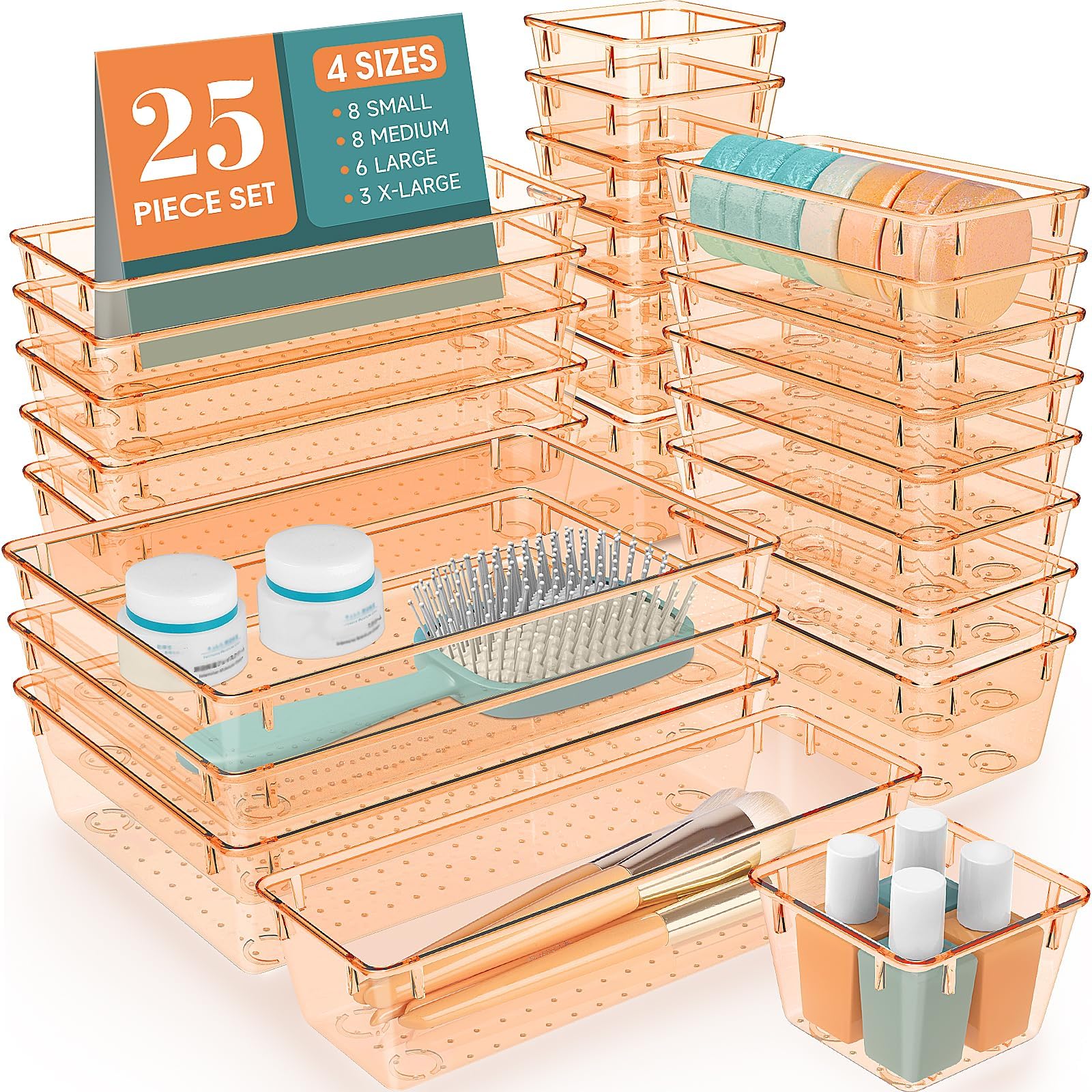 25 PCS Plastic Drawer Organizer Set, Makeup Organizers and Storage Bins