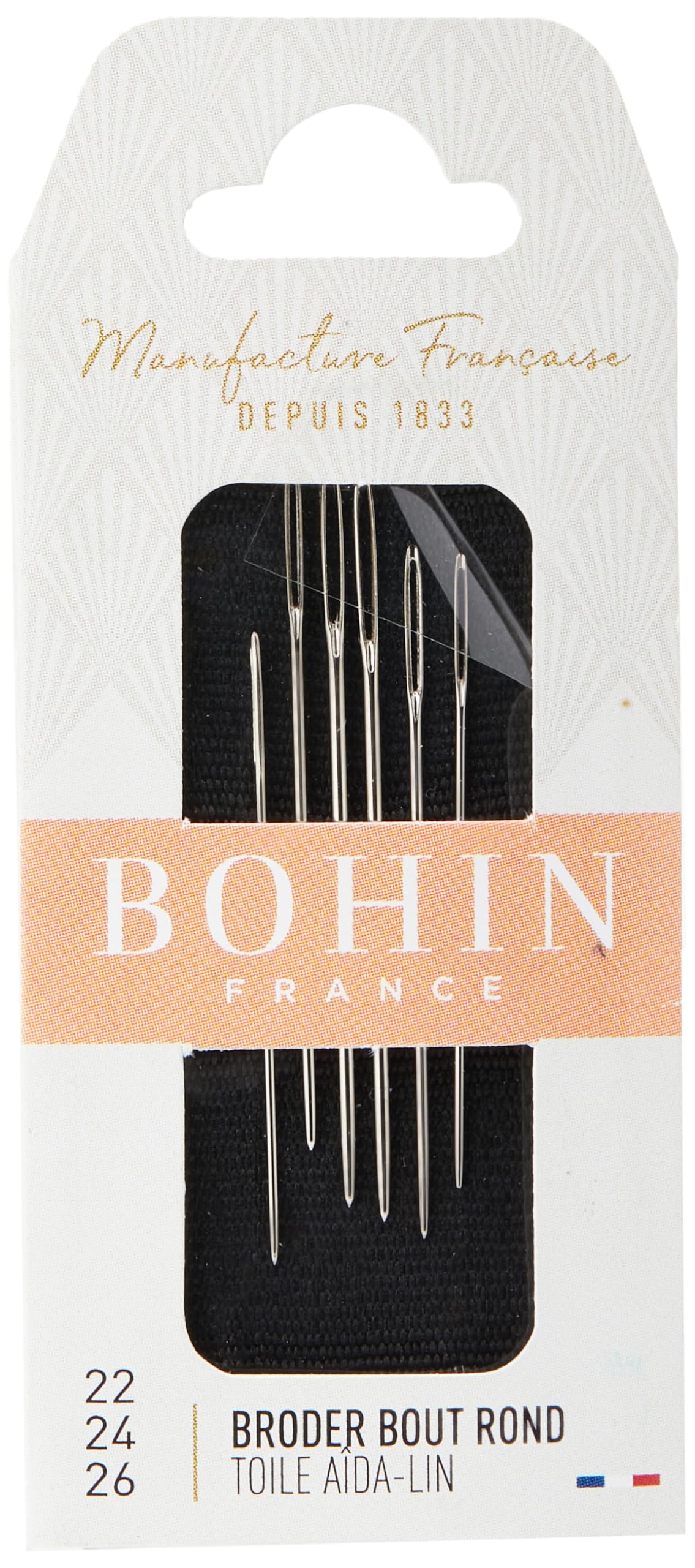 BOHIN France Tapestry Needles Assortment Set - Nickel-Plated, Blunt Point Needles for Embroidering and Sewing Projects, Steel, No.22-24-26 - 6 Needles, Silver
