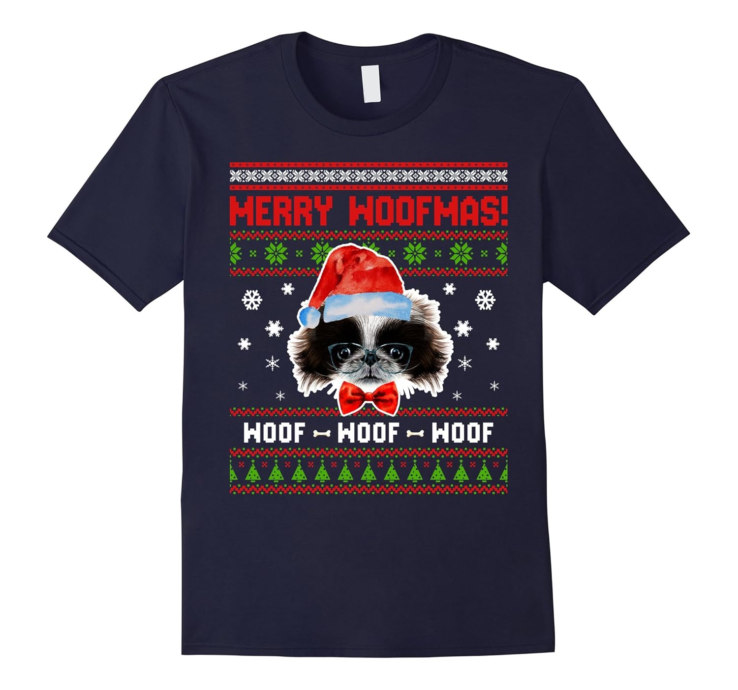 Japanese Chin Dog Merry Woofmas Tshirt, Christmas Santa Dog-Rose