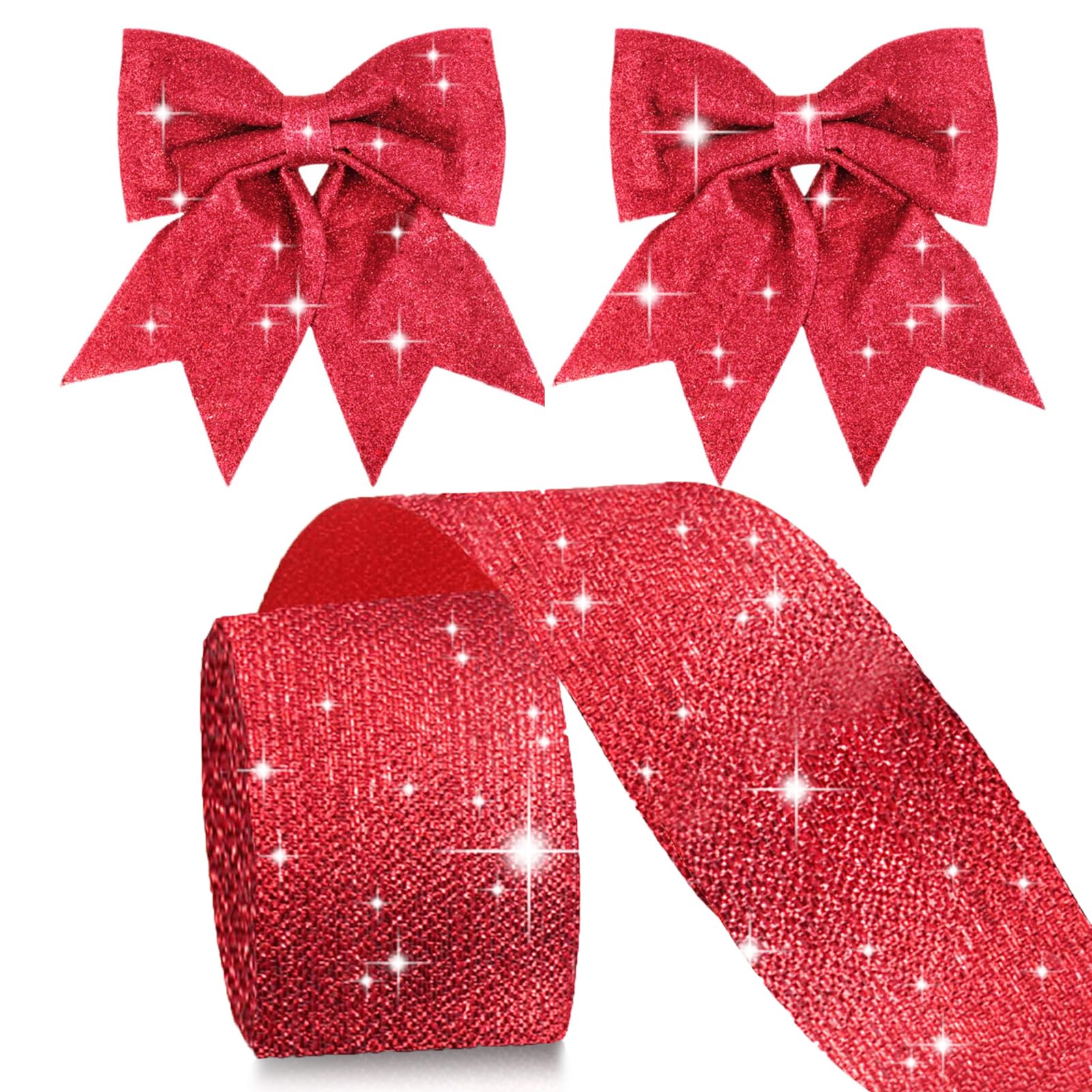 Tbczvx 10m Red Glitter Ribbon for Christmas Decorations, Crafting, Gift Wrapping, Wedding Cars, Outdoor Bows (6cm x 393.7in)